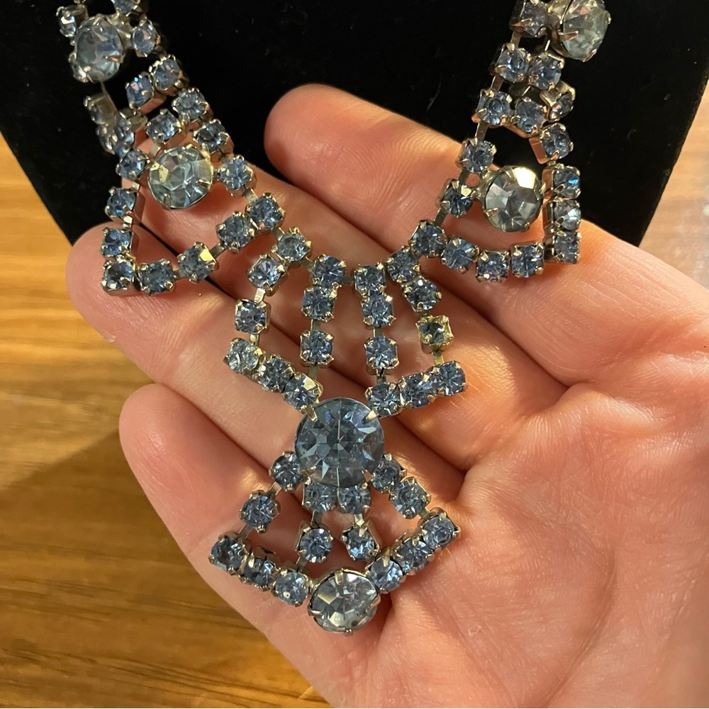Vintage Light Blue Rhinestone Statement Necklace … - image 1